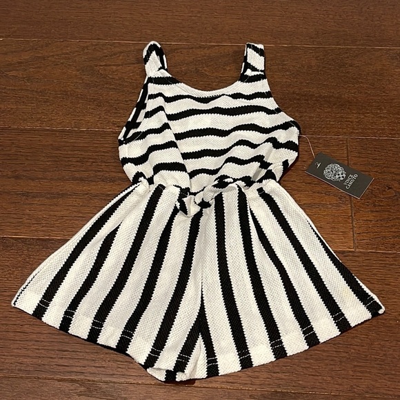 Vince Camuto Black and White Striped Kids Romper - Picture 1 of 4